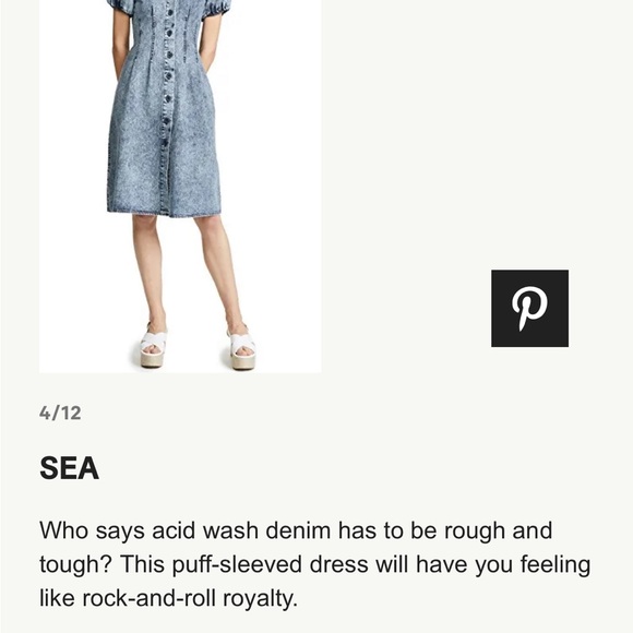 SEA New York Jocelyn Acid Wash Denim Puff Sleeve Button Front w/Pockets Dress - Picture 4 of 8